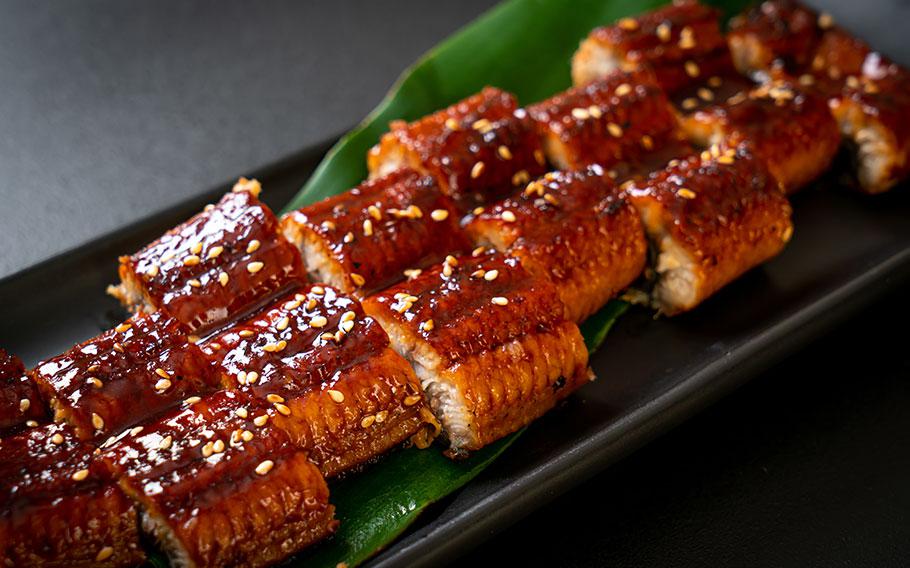 Sliced grilled eel or grilled unagi with sauce  (Kabayaki) - .Japanese food style.
