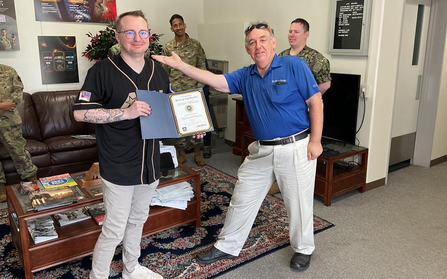 Best AFN Radio Personality presentation to SSgt Benjamin Bugenig-DJ Bugaboo