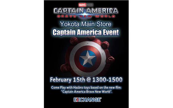 Photo Of flyer promoting captain america event. details such as dates are mentioned on it.