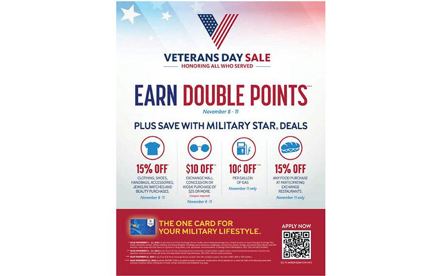 Flyer promoting offering Camp Zama cardmembers exclusive savings in honor of Veterans Day.