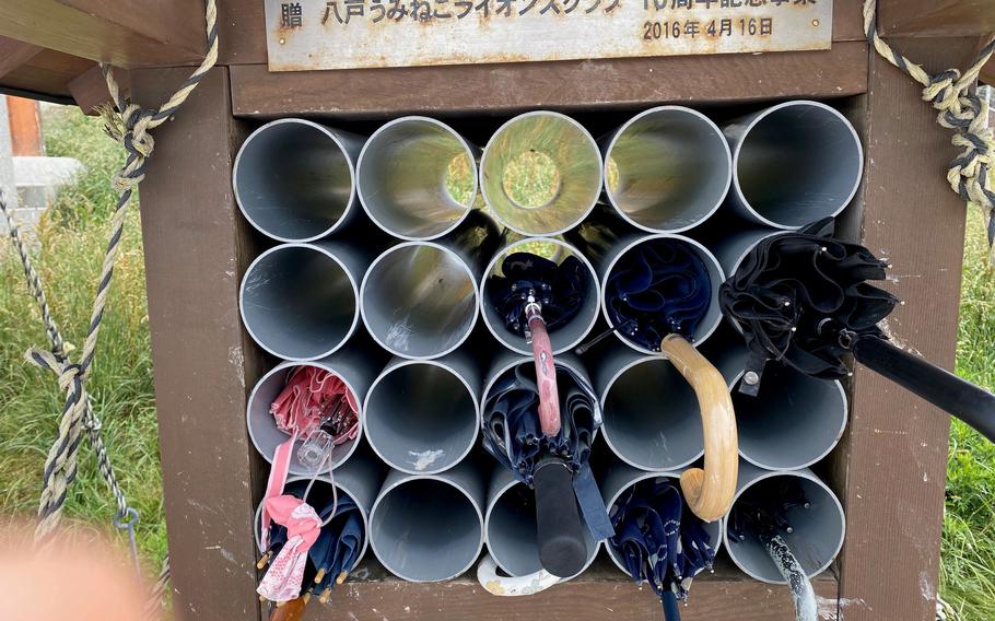 Umbrellas are prepared for those who visit the shrine.