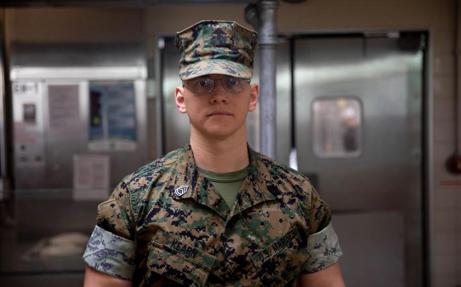 U.S. Marine Corps Gunnery Sergeant Dennis Kearn, the manager of the Marine Corps Air Station Iwakuni northside mess hall, poses for a photo at MCAS Iwakuni, Japan, March 17, 2023. Kearn’s role as the chow hall manager has ensured that hundreds of Marines are fed every day. (U.S. Marine Corps photo by Lance Cpl. Micah Taylor)