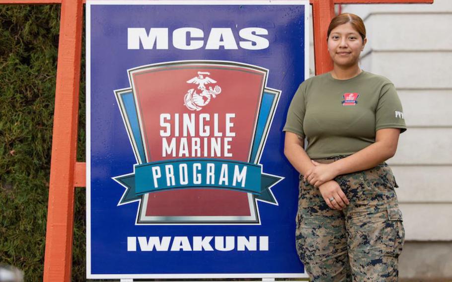 U.S. Marine Corps Cpl. Yocelin Vertiz, an Allen, Texas native, and an administrative specialist assigned to Headquarters and Headquarters Squadron, Marine Corps Air Station Iwakuni, poses for a photo at MCAS Iwakuni on Dec. 8, 2022. Vertiz currently serves as the H&HS Primary Single Marine Program Representative, where she helps coordinate events for her Marines. (U.S. Marine Corps photo by Cpl. Raymond Tong).