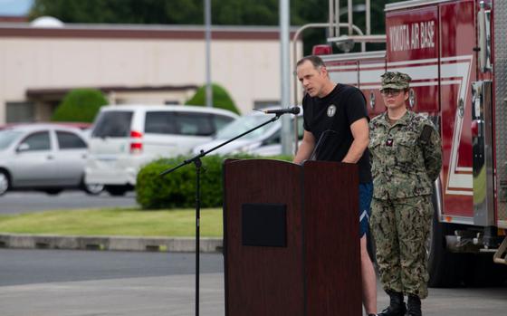 Photo Of U.S. Air Force Col. Nathan Powell, 374th Operations Group commander, delivers remarks during a National POW/MIA Recognition Day opening ceremony at Yokota Air Base, Japan, Sept. 19, 2024.