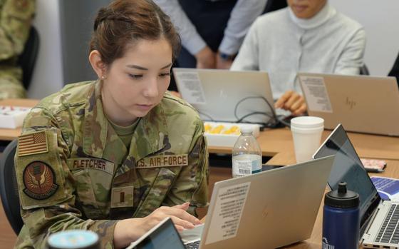 U.S. Air Force 2nd Lt. Angelina Fletcher, 374th Contracting Squadron contract specialist, attends linguist introductory training at Yokota Air Base, Japan, June 11, 2024.