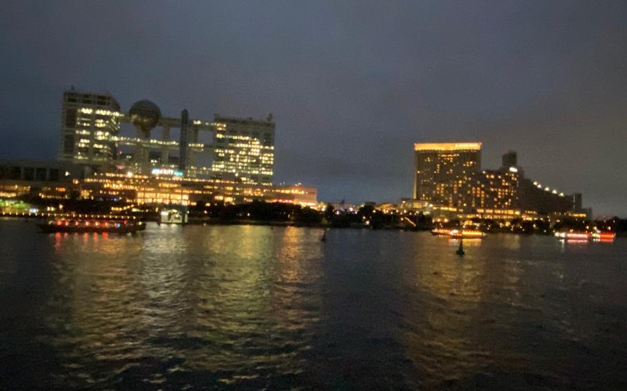 Odaiba night view from Sumida River Yakatabune