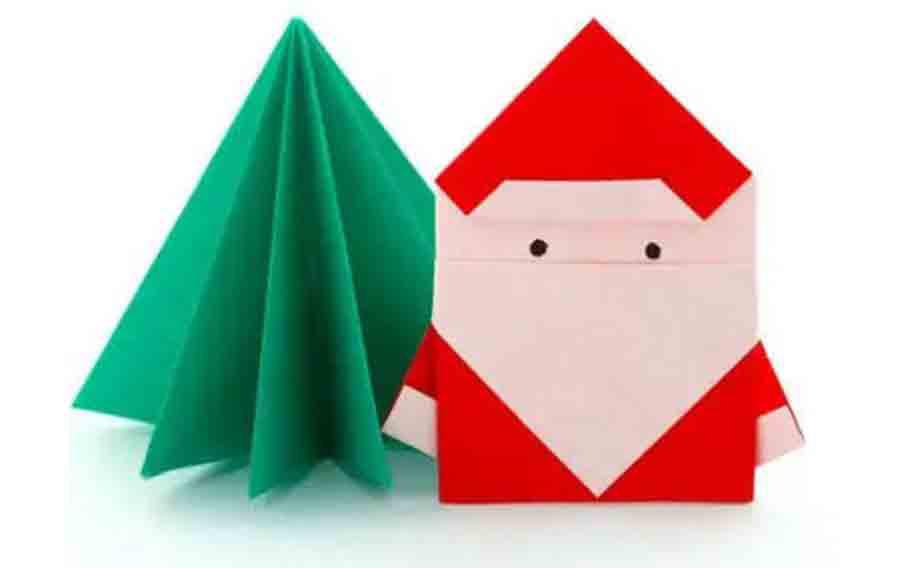 origami Santa and Christmas tree