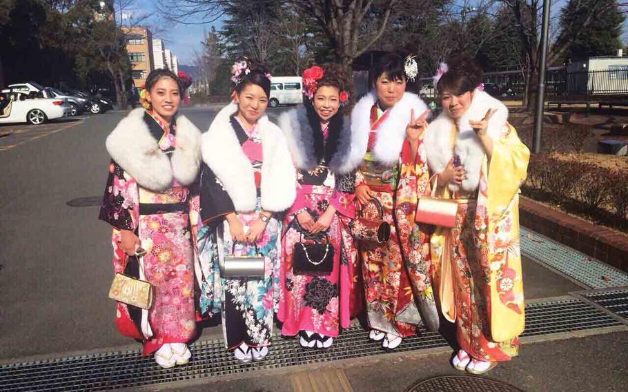 young women in formal clothes, furisode