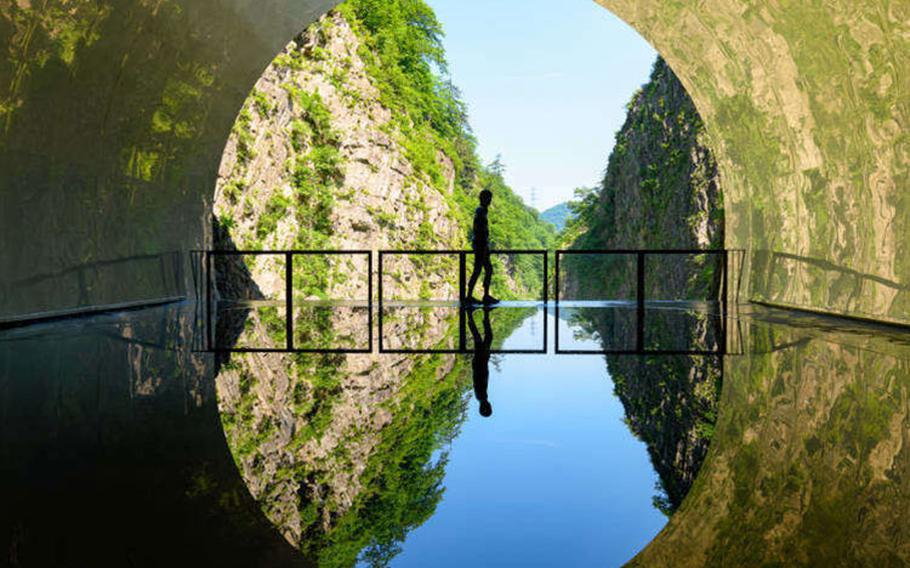 A person walking in Kiyotsu Gorge.