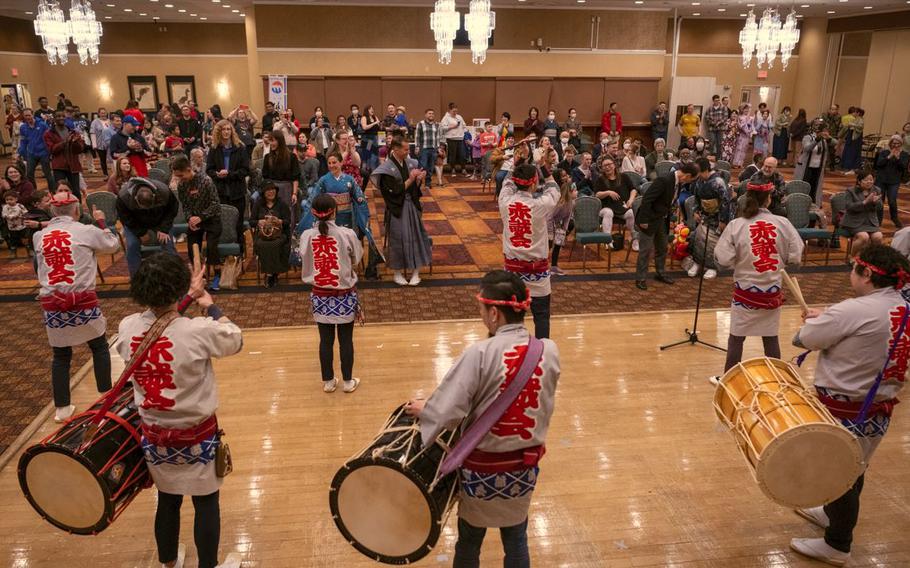 playing Japanese drum during Misawa Japan Day 