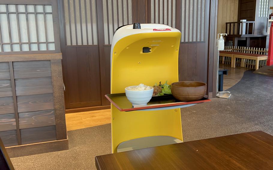 Restaurant robot serves lunch.