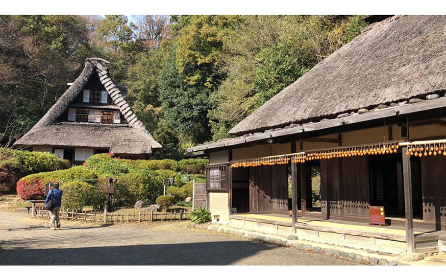 Traditional thatched-roof house in a traditional Japanese garden in Kawasaki, Japan.