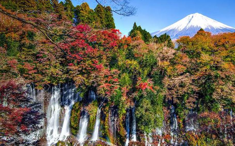 Shiraito Falls and Mount Fuji