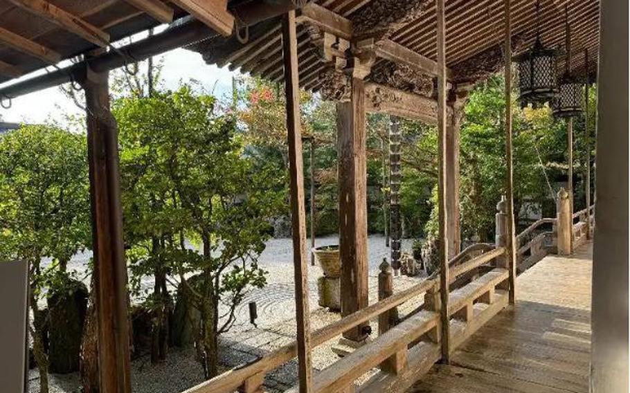 temple hallway and garden