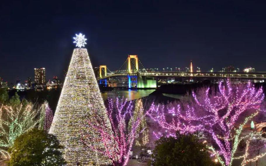 Christmas illumination in Odaiba and Rainbow Bridge