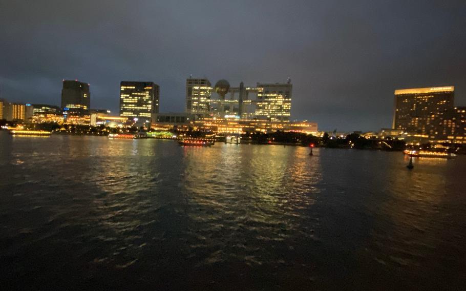 Odaiba night view from Sumida River Yakatabune